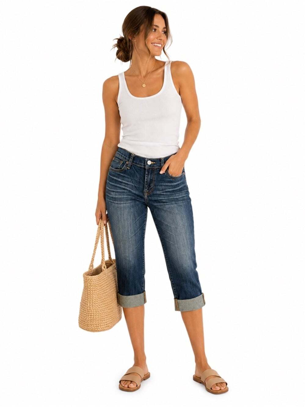 Lucky Brand Sweet and Straight Jeans Size 6/28 Denim Cut Off Capri Cuffed Casual